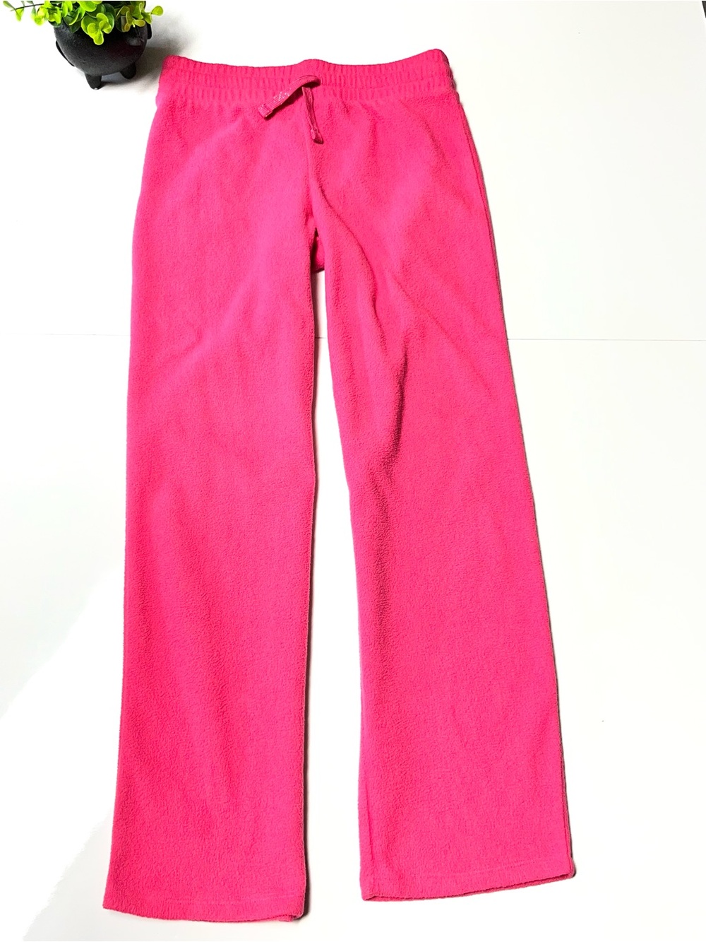 Girls Hot Pink Fleece Sweatpants Size Large 10-12 Pull On Cozy Lounge